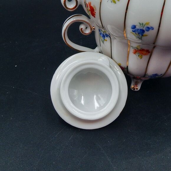 Ganz Porcelain Floral Teapot With Teacup 3 PC Stacking Tea For One Gold Trim - Picture 7 of 10